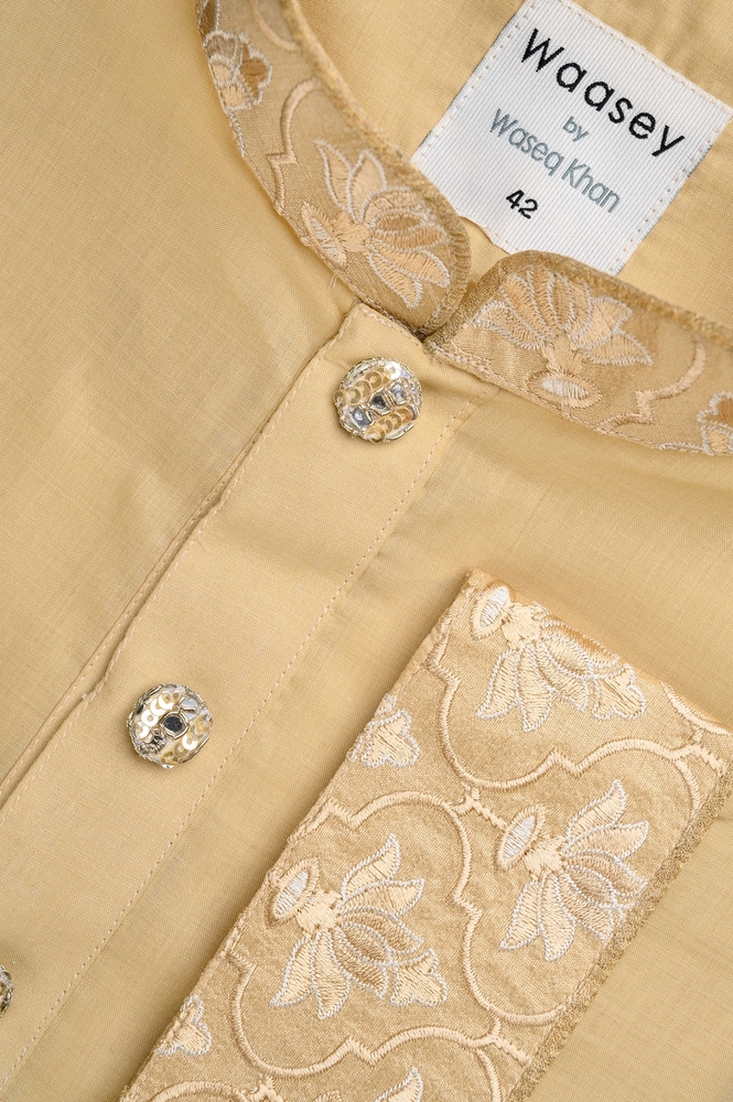 Mustard Panjabi with Exquisite Floral Embroidery